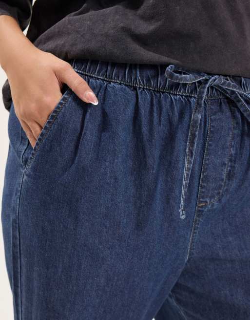 Yours Clothing Pull on wide leg jeans in blue, 4 of 4