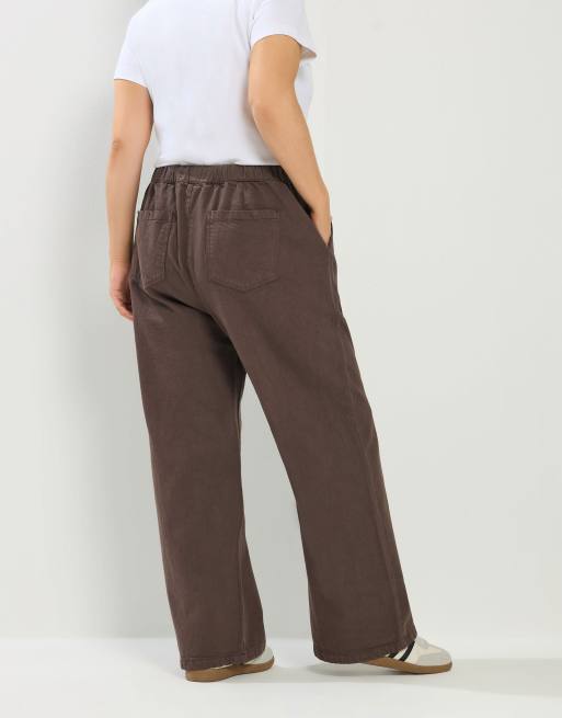 Yours Clothing Pull on wide leg jeans in brown, 3 of 5