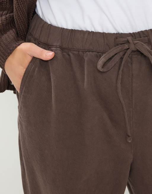 Yours Clothing Pull on wide leg jeans in brown, 4 of 5