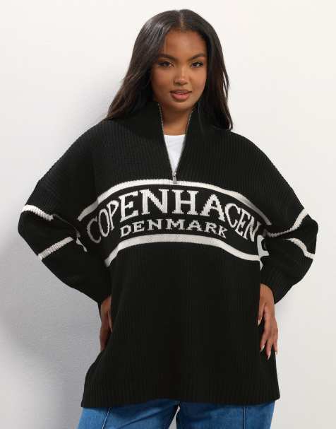 Yours Clothing Quarter zip jumper in black - view 1