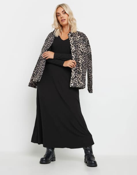 Yours Clothing Ribbed maxi dress in black - view 1