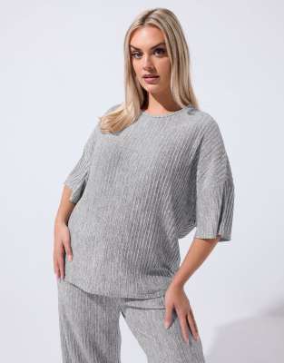 Yours Clothing Ribbed plisse top in grey
