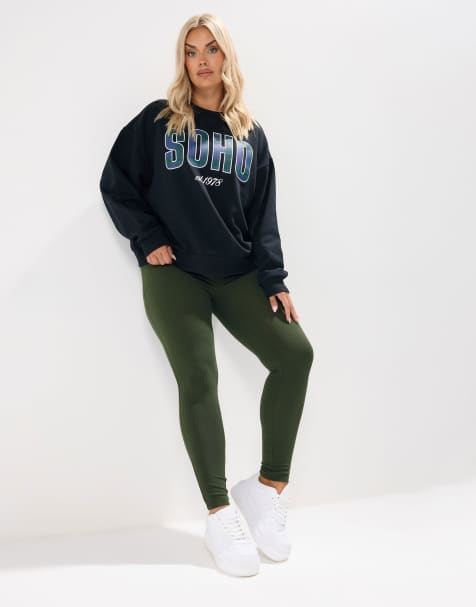 Yours Clothing Ribbed texture leggings in green - view 1