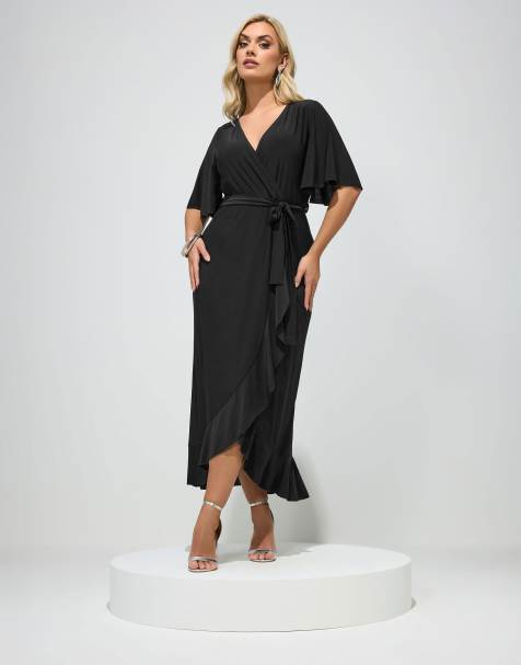 Yours Clothing Ruffle hem wrap dress in black - view 1
