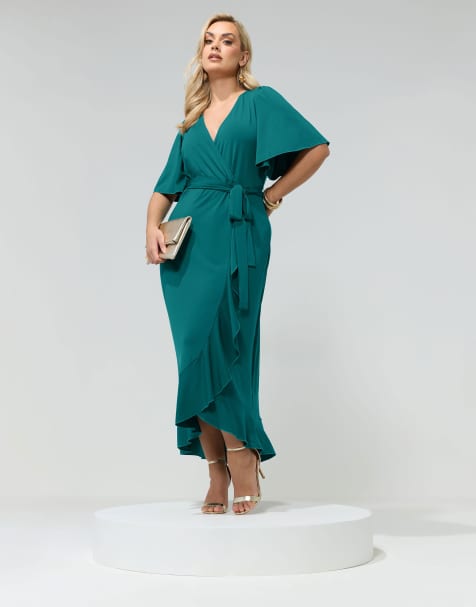 Yours Clothing Ruffle hem wrap dress in green - view 1