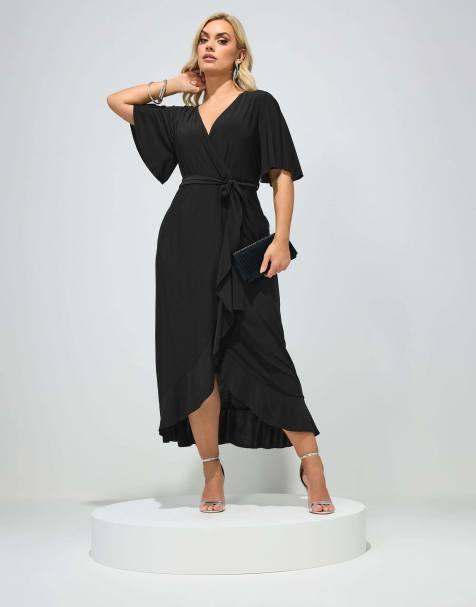 Yours Clothing Ruffle hem wrap maxi dress in black - view 1
