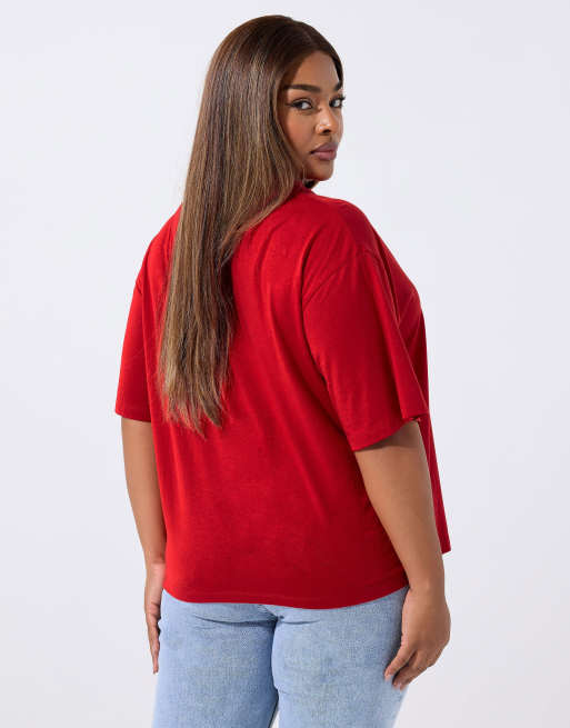 Yours Clothing Rugby collar varsity top in red, 2 of 4