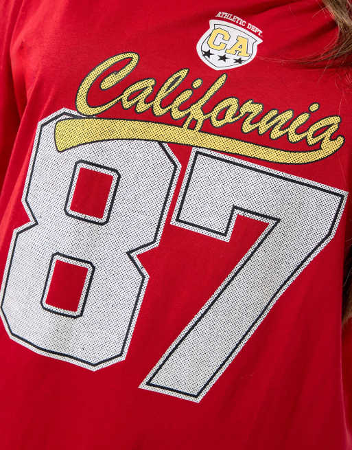 Yours Clothing Rugby collar varsity top in red, 3 of 4