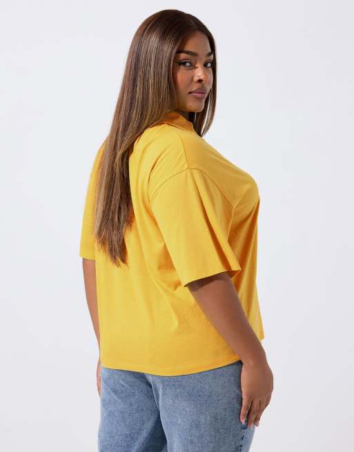 Yours Clothing Rugby collar varsity top in yellow, 4 of 4