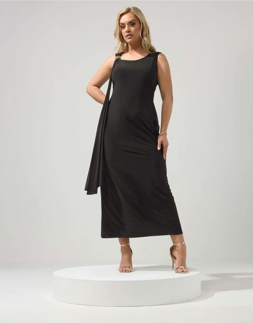 Yours Clothing Sash maxi dress in black, 2 of 4