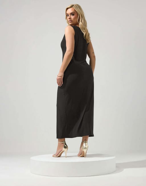 Yours Clothing Sash maxi dress in black, 3 of 4
