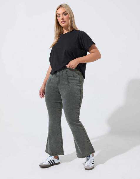 Yours Clothing Seam detail flared jeans in grey - view 1