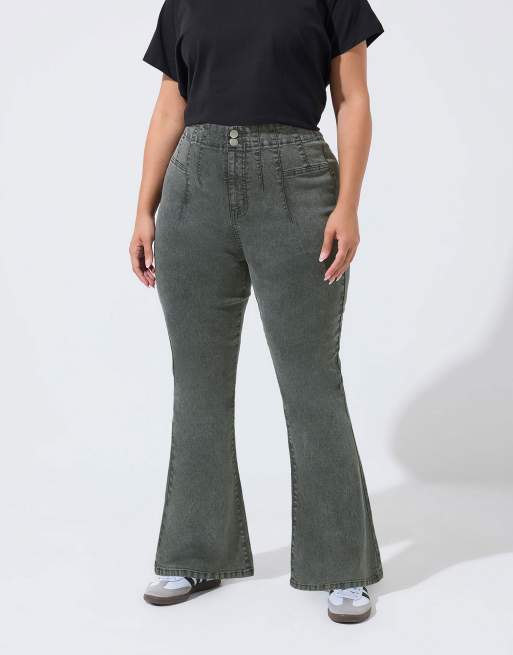 Yours Clothing Seam detail flared jeans in grey, 2 of 4