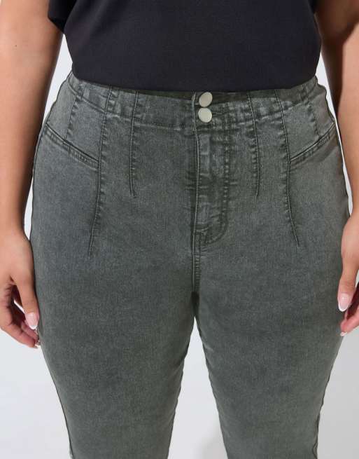 Yours Clothing Seam detail flared jeans in grey, 4 of 4