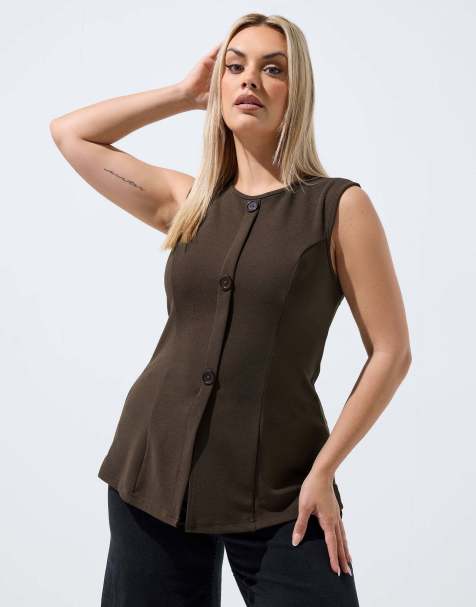 Yours Clothing Seam detail waistcoat in brown - view 1