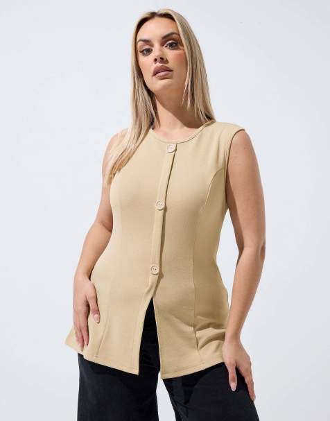 Yours Clothing Seam detail waistcoat in natural - view 1