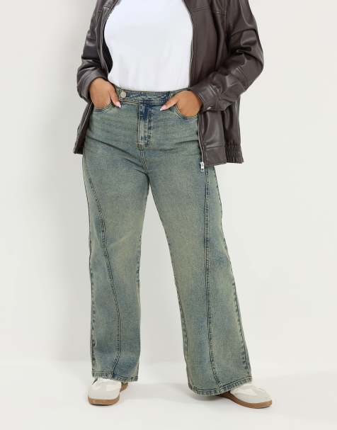 Yours Clothing Seam detail wide leg jeans in blue - view 1