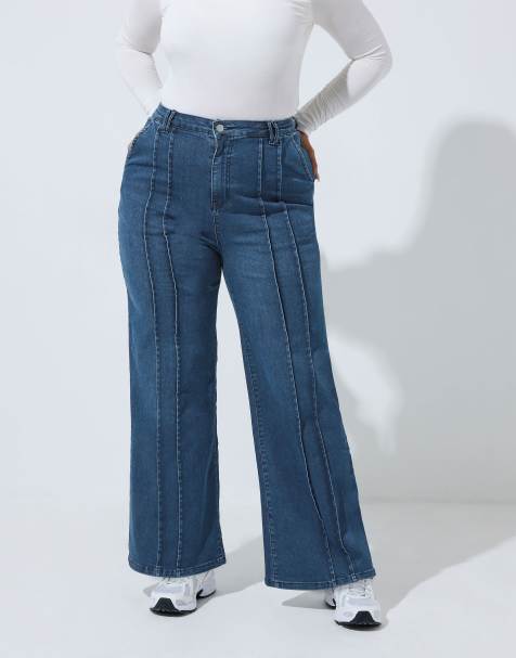 Yours Clothing Seam detail wide leg jeans in blue - view 1