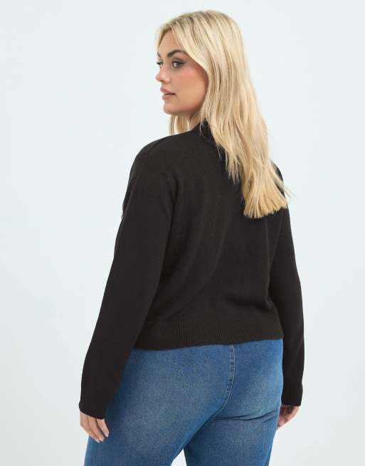 Yours Clothing Sequin ghost knitted cardigan in black, 3 of 4