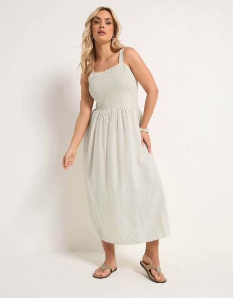 Yours Clothing Shirred linen maxi dress in natural