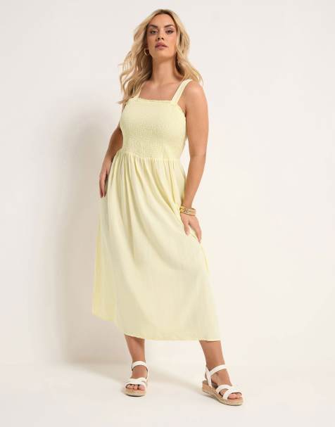 Yours Clothing Shirred linen maxi dress in yellow - view 1
