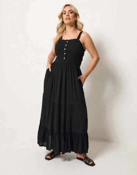 Yours Clothing Shirred placket dress in black - view 1