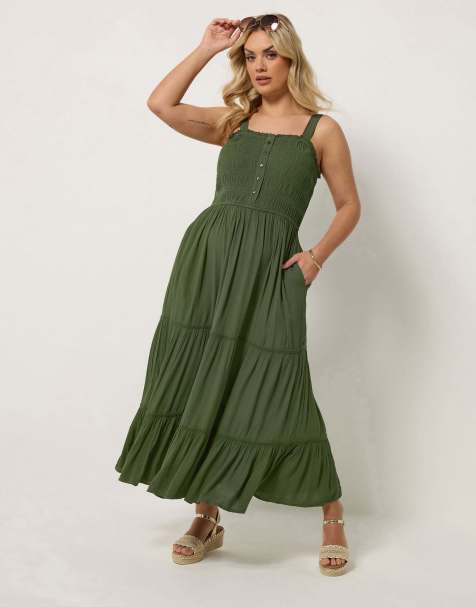 Yours Clothing Shirred placket dress in green - view 1