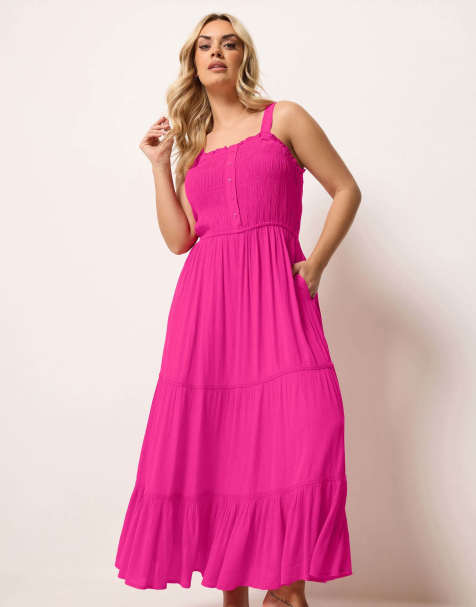 Yours Clothing Shirred placket dress in pink - view 1