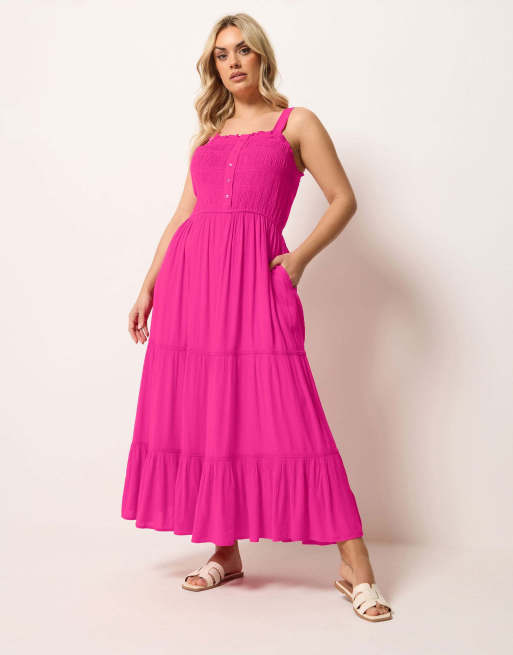 Yours Clothing Shirred placket dress in pink, 3 of 4