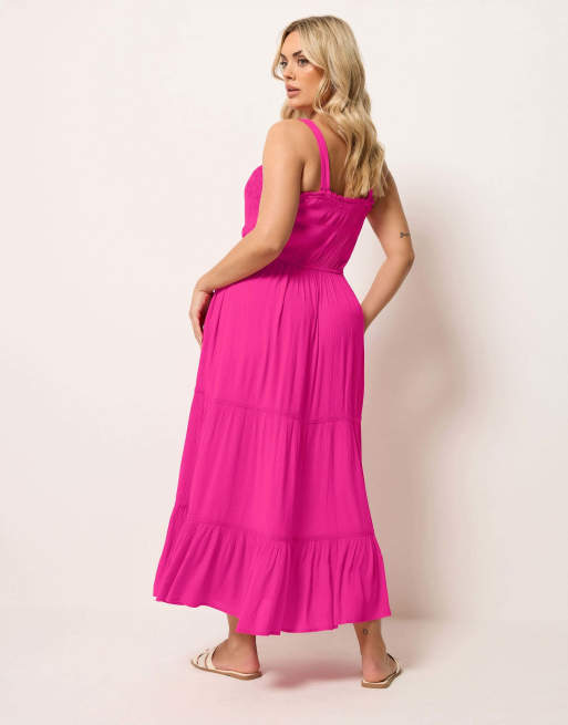 Yours Clothing Shirred placket dress in pink, 4 of 4