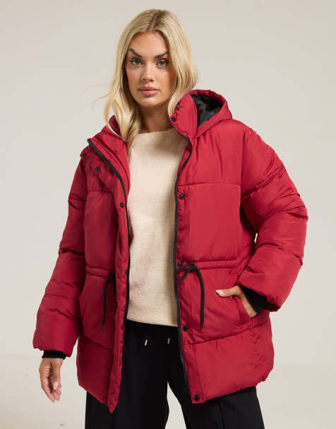 Yours Clothing Short padded coat in red - view 1