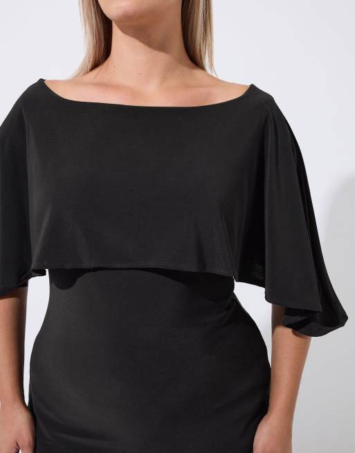 Yours Clothing Short sleeve cape top in black, 4 of 4