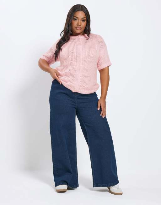 Yours Clothing Short sleeve knitted cardigan in pink, 2 of 4