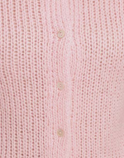 Yours Clothing Short sleeve knitted cardigan in pink, 3 of 4
