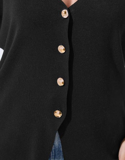 Yours Clothing Short sleeve knitted top in black, 4 of 4
