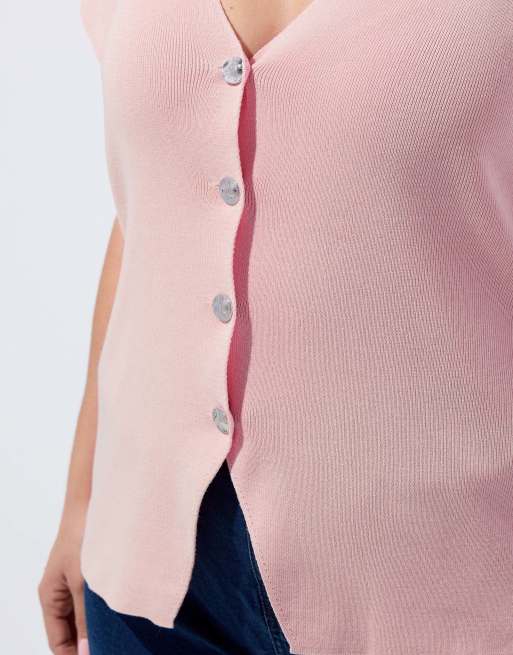 Yours Clothing Short sleeve knitted top in pink, 4 of 4