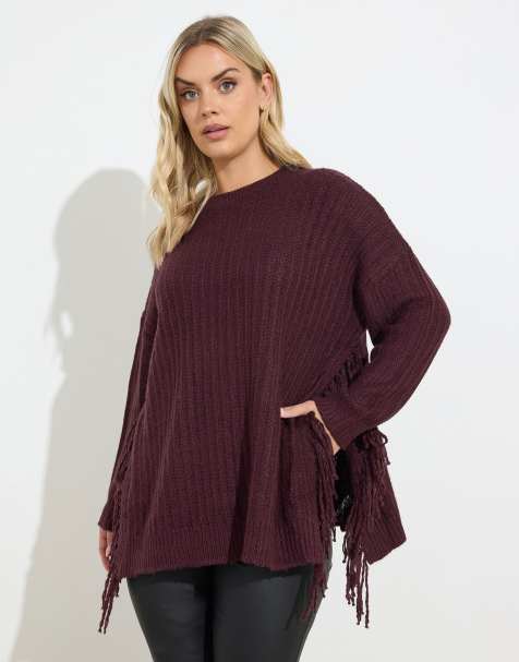 Yours Clothing Side fringe knitted jumper in purple