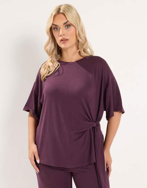 Yours Clothing Side knot top in purple - view 1