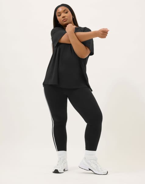 Yours Clothing Side stripe active leggings in black - view 1