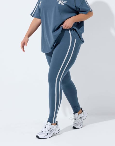 Yours Clothing Side stripe active leggings in blue - view 1