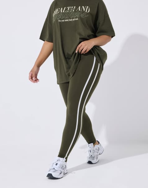Yours Clothing Side stripe active leggings in green - view 1