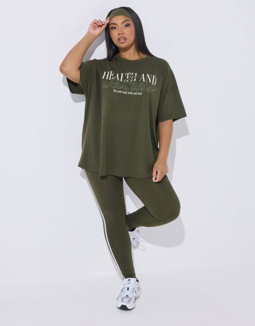 Yours Clothing Side stripe active leggings in green, 4 of 4