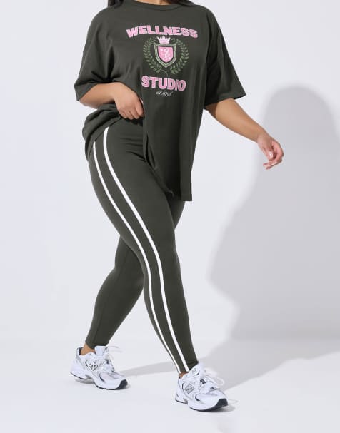 Yours Clothing Side stripe leggings in grey - view 1