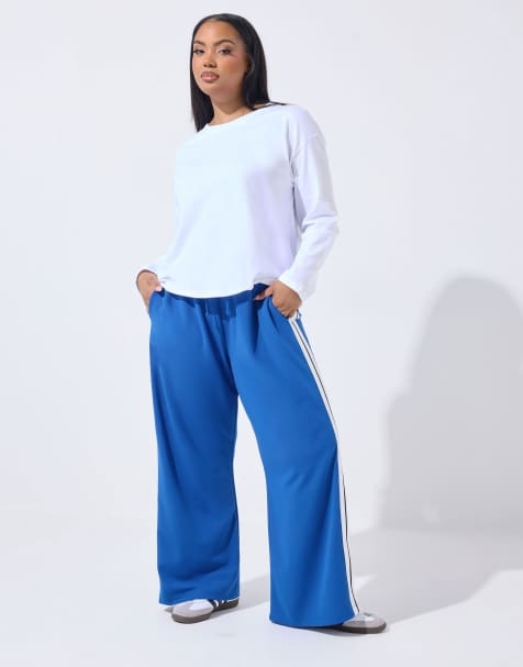 Yours Clothing Side stripe wide leg trousers in blue - view 1