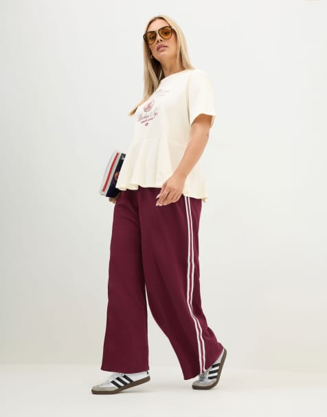 Yours Clothing Side stripe wide leg trousers in red - view 1
