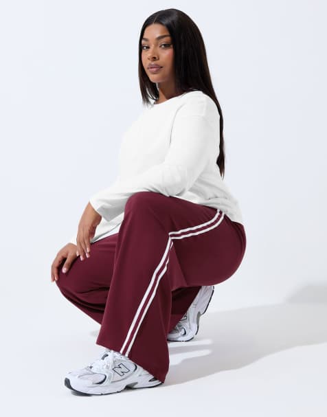 Yours Clothing Side stripe wide leg trousers in red