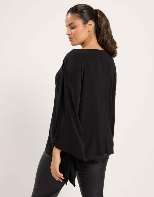 Yours Clothing Slash neck cape top in black, 3 of 4