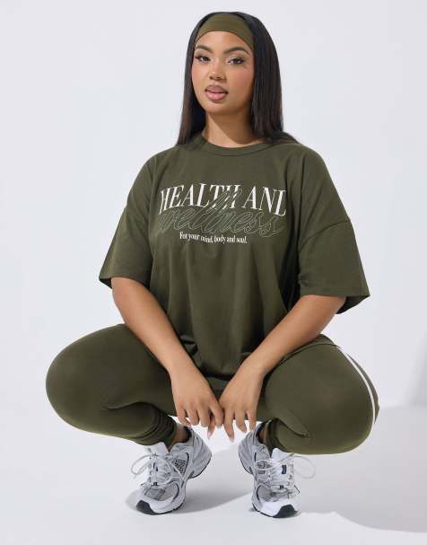 Yours Clothing Slogan active t-shirt in green - view 1