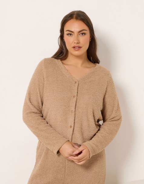 Yours Clothing Soft chenille cardigan in brown - view 1