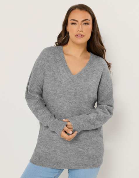 Yours Clothing Soft touch knitted jumper in grey - view 1